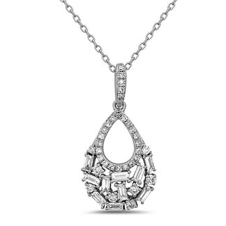 Scattered Pear Shaped Diamond Pendant with Baguette & Round Diamonds Scattered with Cable Chain 18”: 0.47ctw Diamonds