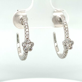 Flower Diamond J-Hoop Earrings in 14k White Gold: 0.50ctw Diamonds