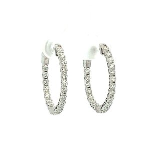 Lightweight Oval Diamond In & Out Locking Hoop Earrings in 14k White Gold:  23 x 20 mm; 1.50ctw Diamonds