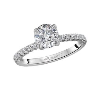 Classic French set Diamond Engagement Ring Semi-Mount for 3ct Emerald Cut in 14k White Gold: 0.25ctw Diamonds: Size 6