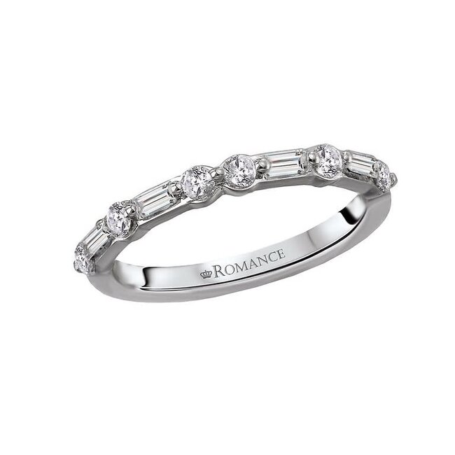 Alternating Baguette & Round Diamond Band in 14k White Gold: 0.37ctw Diamonds