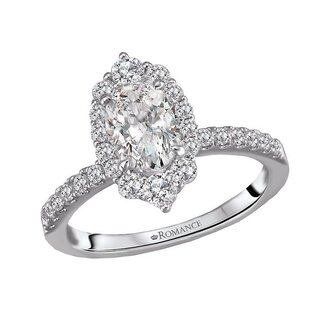 Marquise Shaped Halo Engagement Ring Semi Mount for 1.0ct Oval in 14k White Gold: 0.63ctw Diamonds