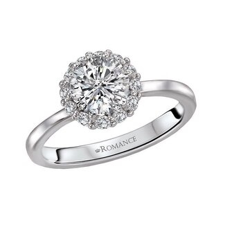 Shared Prong Diamond Halo Engagement Ring Semi Mount for 1.0 Round in 14k White Gold: 0.33ctw Diamonds