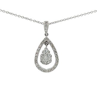 Majestic Pear Shaped Movable Diamond Cluster Pendant with Diamond Halo on Cable Chain 18” in 18k White Gold: 0.58ctw Diamonds