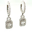 Dangle Lever Back Earrings with Round and Baguette Diamonds in 18k White Gold