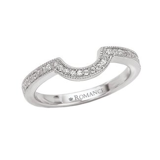 Milgrain Accented Curved Diamond Wedding Band  in 18k White Gold: 0.14ctw