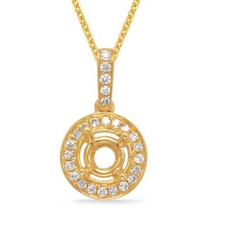 Pendant Semi-Mount with Diamond Halo 1.0ct Round Stone in 14k Yellow Gold: 0.16ctw Diamonds