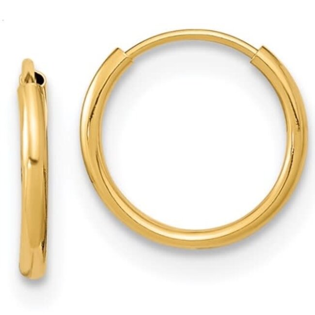 Petite Endless Hoops in 14k Yellow Gold 1mm Wide, 9mm Long
