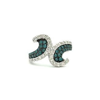 Bypass Wave Ring with White & Blue Diamond in 14k White Gold: 1.00ctw Diamonds