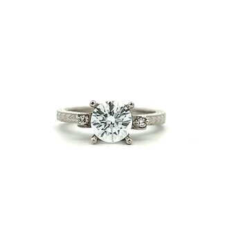 Vintage Three Stone Diamond Engagement Ring Semi-Mount for 1.5Ct Round in 14k White Gold: 0.04ctw Diamonds