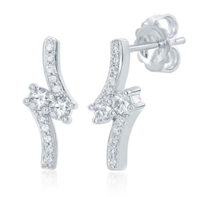 Two-Stone Diamond Accented Journey Earrings in 14k White Gold: 0.31ctw Diamonds