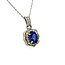 Vintage Inspired Pendant with AAA Oval Tanzanite & Diamond Halo in 14k White Gold: 1.00ct Tanzanite; 0.20ctw Diamonds