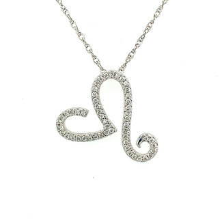 Tilted Scroll Diamond Heart Shaped Pendant with Light Rope Chain 16”: 0.25ctw Diamonds