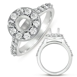 Shared Prong Diamond Halo Semi-Mount Engagement Ring for 0.75ct RD in 14k White Gold: 0.75ctw Diamonds