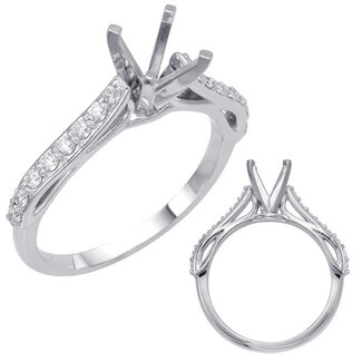 Cathedral 4 Prong Diamond Engagement Ring Semi Mount for 1.0ct Round in 14k White Gold: 0.23ctw Diamonds