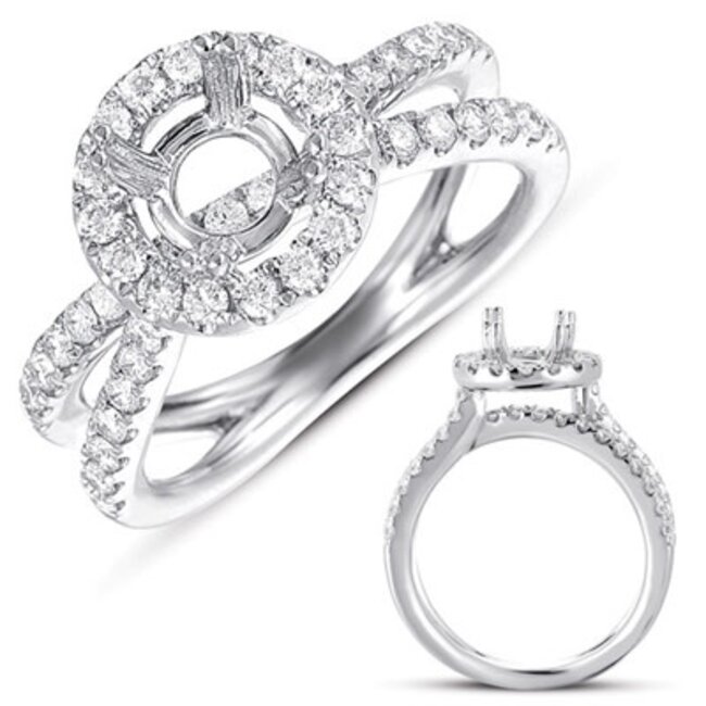 Split Shank Diamond Halo Engagement Ring  in 14k White Gold: Total Diamond Weight: 1.26ctw