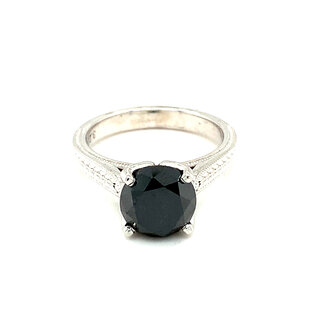 Black Diamond Solitaire Engagement Ring Size 6.5 in 14k White Gold: 3.21ct Diamond