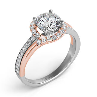 Bypass Halo Engagement Ring Semi Mount For 1.0ct Round in 14k Rose and White Gold: 0.32ctw Diamonds