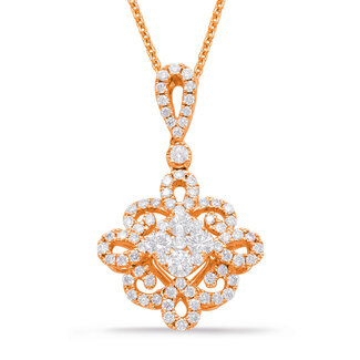 Vintage Style Diamond Cluster Pendant in 14k Rose Gold: 0.72ctw Diamonds