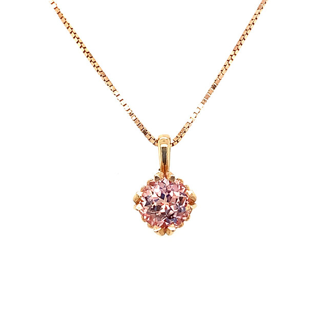 Solitaire Chatham Champagne Sapphire Necklace w/ Box Chain 14k Rose Gold 18 Inches: 1.15ct Sapphire