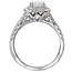 Romance Gorgeous semi mount engagement ring is embellished with round brilliant cut diamonds set in high polished 14kt white gold. This halo ring will accommodate a 1/2 carat round diamond.  (D 1/2 carat total weight)