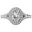 Romance Gorgeous halo semi mount engagement ring is embellished with round brilliant cut diamonds set in high polished 14kt white gold. This halo ring will accommodate a 3/4 carat oval diamond canter.  (D 1/2 carat total weight)