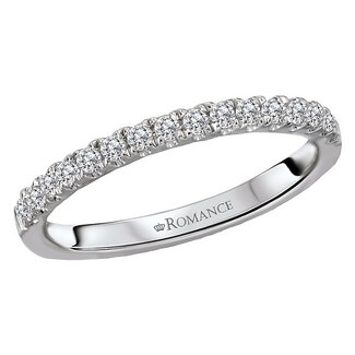 Romance This is a matching wedding band with round faceted diamonds set in 14kt white gold. (D 1/5 carat total weight)