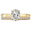 Romance This semi-mount 14kt yellow gold engagement ring has a stunning hidden halo of diamonds underneath a center setting that will accommodate a 1.5x5.5mm oval cut diamond. (D .05 carat total weight)
