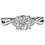Romance This high polished 14kt white gold semi-mount has a twisted shank along the sides of this 3-stone bridal ring.  Two round diamonds are on either side of a larger center setting that will accommodate a 6.5mm round diamond. (D 1/6 carat total weight)