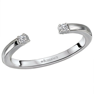 Romance This unique open ring design is crafted in 14kt white gold and has a round diamond on each of it's open ends. (D .04 carat total weight)