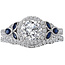 Romance This beautiful 14kt white gold semi-mount ring has diamond and sapphires along the shaft and a halo of diamonds surrounding a setting that will accommodate a 6.5mm round diamond. (D 1/5 carat total weight, S 3/8 carat total weight)