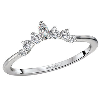 Romance Curved nesting wedding band with sparkling marquise and round diamonds set in 14kt white gold. (D 1/5 carat total weight, 3.5 x 1.75 MQ)