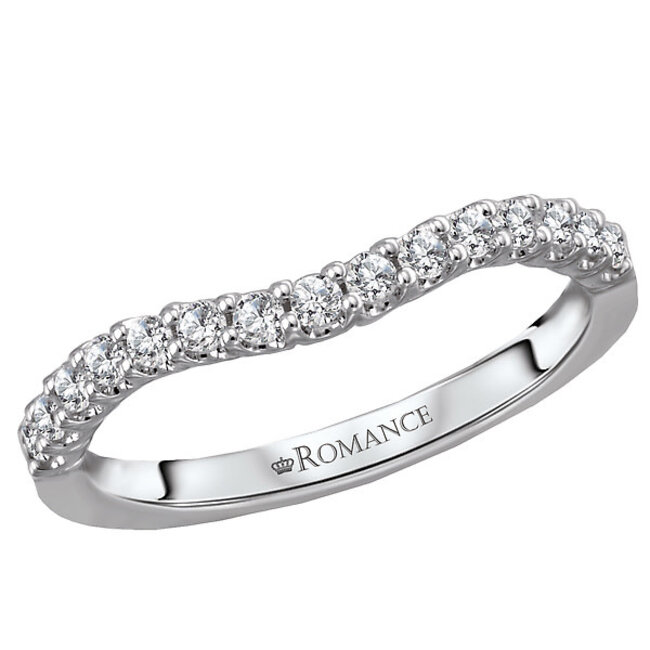 Romance This is a curved wedding band features round brilliant cut diamonds set in 14kt white gold. (D 1/4 carat total weight)