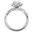 Romance This 14k white gold bridal ring features a round center surrounded by sparkling diamonds and twisted gold. (D 1/5 carat total weight)This SEMI-MOUNT ring comes with NO CENTER STONE but it will accommodate a 6.5mm round center.
