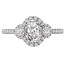 Romance This semi-mount ring is crafted in 14kt white gold and features a diamond lined shaft on either side of a triple halo with a center setting that will accommodate a 7x5mm oval diamond. (D 1/2 carat total weight)