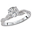 Romance This gorgeous bridal ring with a peg head setting will accommodate a round 6.5mm center stone and showcases a twisted shank lined with sparkling round diamonds set in high polished 14k white gold. (D 1/6 carat total weight)