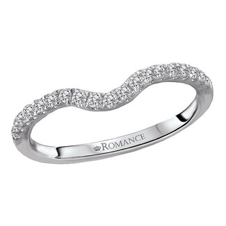 Romance This curved matching wedding band features round faceted diamonds set in 14kt white gold.  (D 1/5 carat total weight)