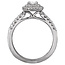 Romance This engagement ring features an elegant cushion shaped halo created with a double row of round sparkling diamonds set in high polished 14kt white gold. (D 1/2 carat total weight) This includes the 1/4ct round center stone as shown.