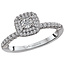 Romance Beautiful bridal ring features a cushion shaped halo created with round faceted diamonds set in high polished 14k white gold. (D 1/2 carat total weight) This total does include the 3.44-3.79mm round  center diamond as shown.