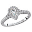 Romance This 14kt white gold engagement ring has diamonds along the shank on either side of a pear shaped halo that surrounds a center setting that will accommodate a 6x4mm pear shaped diamond. (D 1/3 carat total weight)