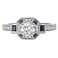 Romance Sapphire and Diamond Ring with Milgrain Detail in 14kt White Gold  (D. 1/6 carat weight, S.1/5 carat weight) This item is a SEMI-MOUNT and it comes with NO CENTER STONE as shown but it will accommodate a 4.8mm round center stone.