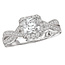 Romance This high polished 14kt white gold ring showcases a plethora of sparkling faceted diamonds lining the braided shank that surrounds the halo center. (D 5/8 carat total weight) This includes the 3/8ct diamond center.