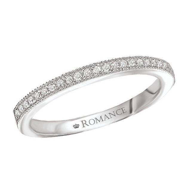 Romance Matching Diamond Wedding Band in 14kt White Gold with Milgrain Detail. (D 1/10 carat total weight)