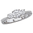Romance 3 Stone Look Diamond Ring in 14kt White Gold. (D. 1/2 carat total weight) This item is a SEMI-MOUNT and it comes with NO CENTER STONE as shown but it will accommodate a 5.2mm round center stone.