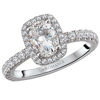 Romance This Gorgeous Ring Features a Halo of Round Sparkling Diamonds Surrounding the Center Stone set in High Polished 14kt white gold. (D 1/2 carat total weight)