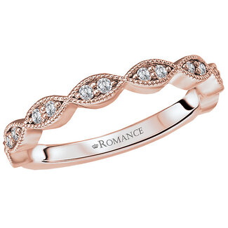 Romance Matching Diamond Wedding Band in 14kt Rose Gold with Milgrain Detail. (D 1/5 carat total weight)