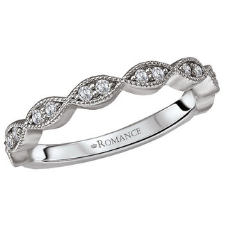 Romance Matching Diamond Wedding Band in 14kt White Gold with Milgrain Detail. (D 1/5 carat total weight)