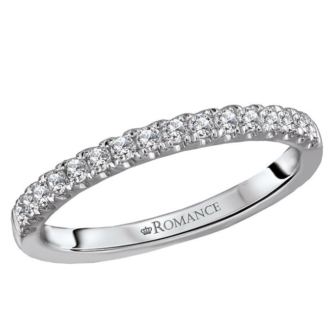 Romance This is a gorgeous sparkling wedding band with round brilliant cut diamonds set in 14kt white gold. (D 1/5 carat total weight)