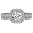 Romance Cushion Shaped Halo Diamond Ring in 14kt White Gold. (D 1/3 carat total weight) This item is a SEMI-MOUNT and it comes with NO CENTER STONE as shown but it will accommodate a 5.5mm cushion center stone.