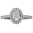 Romance Oval Shaped Halo Diamond Ring in 14kt White Gold. (D 1/3 carat total weight) This item is a SEMI-MOUNT and it comes with NO CENTER STONE as shown but it will accommodate a 7x5mm oval cut center stone.